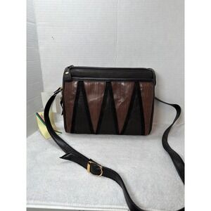 NWT VTG 90s Michael Stevens Genuine  Leather Crossbody Bag Brown Black Geometric